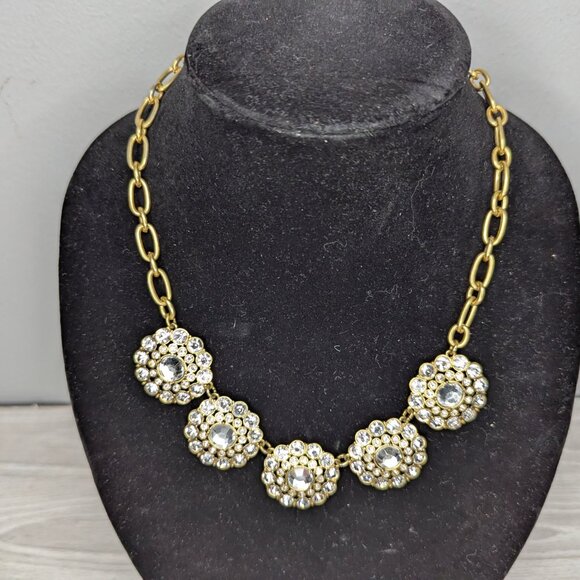 Vintage J Crew Signed Gold Tone & Clear Rhinestones Necklace Lobster Claw Clasp - Picture 3 of 12